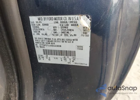 2004 Ford F-250 Xl/Xlt из США, поврежденный, VIN 1FTNF21L44EA43838